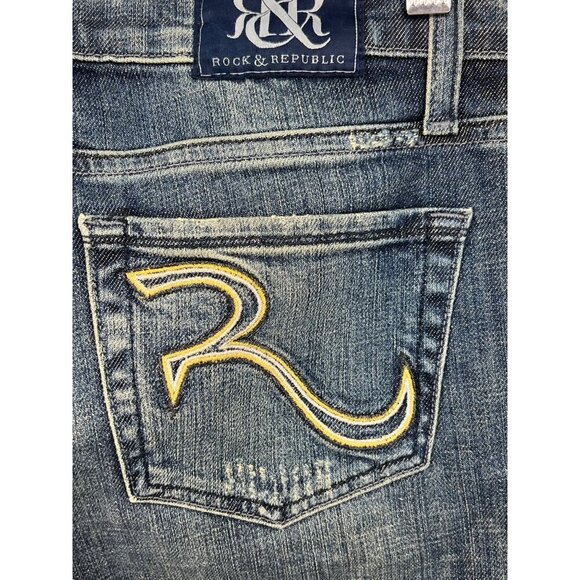 Rock & Republic Womens Denim Jean Distress Crop Cuffed Medium Wash Size 26 New - Picture 5 of 8